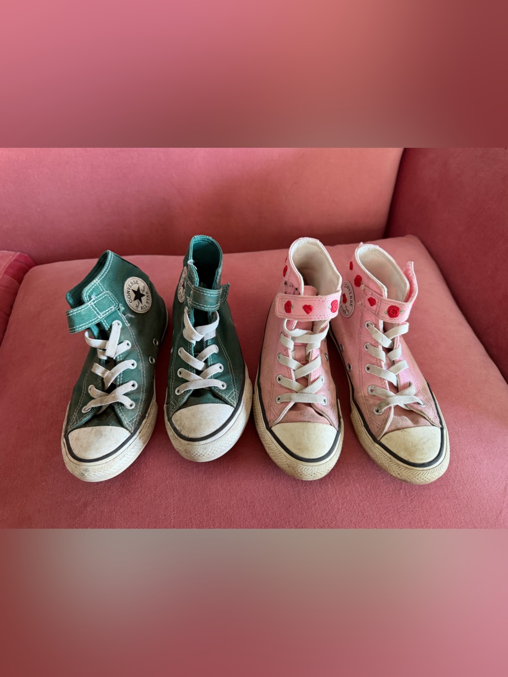 Converse Kids High Top Sneakers in Green and Pink 2 pairs